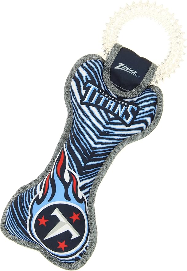 Zubaz NFL Team Logos and Colors Ring Tug Toy with Squeaker for Dogs, Tennessee Titans