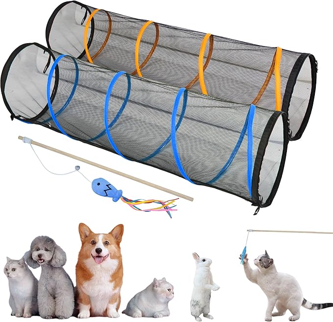 Cat Play Tunnel-for Indoor and Outdoor, Cat Play House, Cat Enclosures Easy to Connect with Two Zipper Doors,Product Size 67'' x 18'',2pcs /Set,Orange and Blue 2 Packs