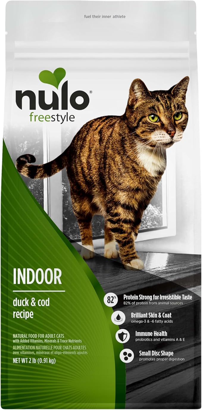 Nulo Freestyle Dry Cat Food Indoor - Duck & Cod, High Protein Grain-Free Dry Cat Food, Natural Kibble with Probiotics and Omegas Fatty Acids, 2lb Bag