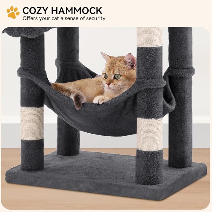 YITAHOME 44in Multi-Level Cat Tree for Indoor Kittens, Cat Furniture with Scratch Posts, Window Padded Plush Perch, Comfortable Hammock, and Interactive Pompoms, Dark Gray