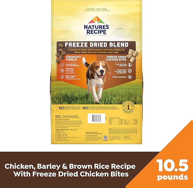 Nature's Recipe Freeze Dried Blend Chicken, Barley & Brown Rice Dry Dog Food, 10.5 lb Bag