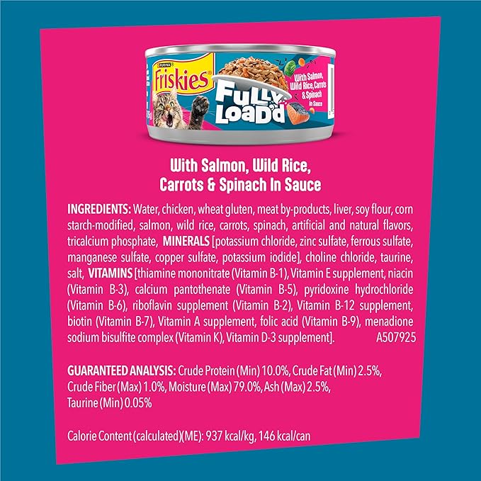 Purina Friskies Fully Load’d Wet Food for Cats with Salmon, Wild Rice, Carrots and Spinach in Sauce - 5.5 Ounce (Pack of 24)