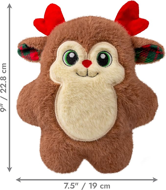 KONG Holiday Snuzzles Dog Toy – Plush Seasonal Characters, Full-Body Squeaker, Soft Holiday Cuddle Toy for Indoor Play (Reindeer, Medium)