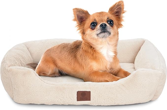 American Kennel Club Cuddler Pet Bed with Low-Profile Entrance – 25" Plush Dog Bed for Small Breeds, Ultra-Soft Washable Bed with Non-Slip Bottom, Durable High-Loft Filling, Beige