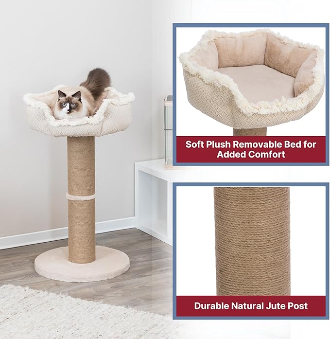 Trixie Boho 38.2-in Cat Tree, Indoor Cat Furniture with Thick Jute Scratching Post, Plush Platform with Removable Bed