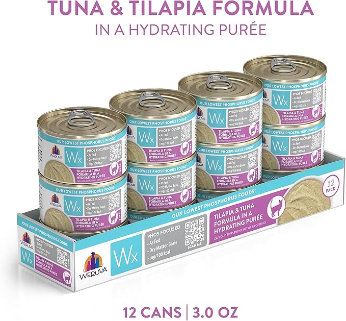 Weruva Wx Phos Focused Tilapia & Tuna Formula in a Hydrating Purée, 3oz Can, Pack of 12