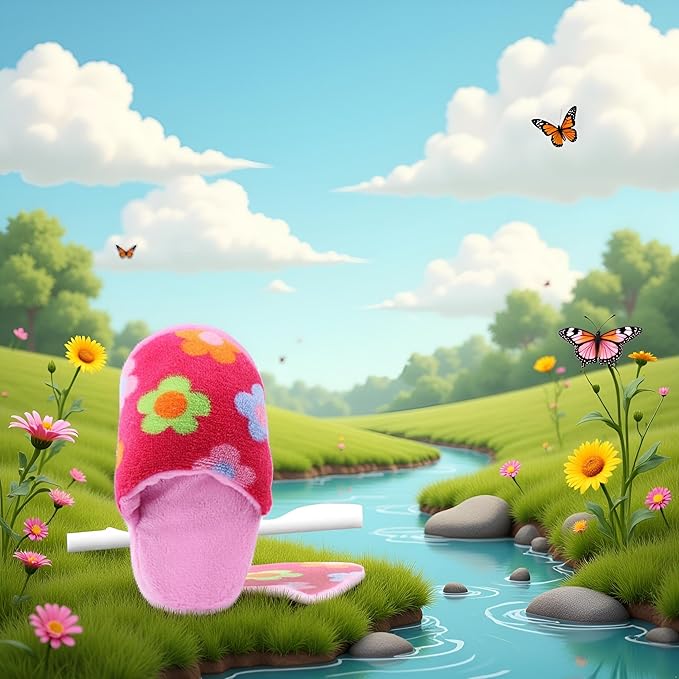 Pink Flowers Cute Pet Puppy Dog Cat Slipper Shape Plush Chew Play Toy Flip-Flops Squeaky Toys Dog Squeak Toys Pet Supplies
