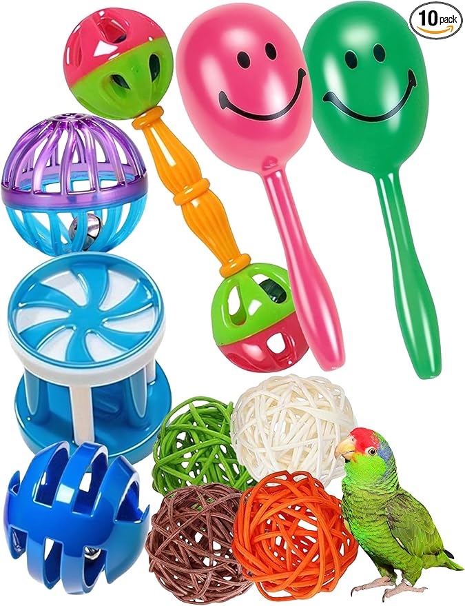 10-Pack Bird Toys – Colorful Fun for Conures, Budgies, Parakeets & Small Birds (1.5'' - 5.5'')
