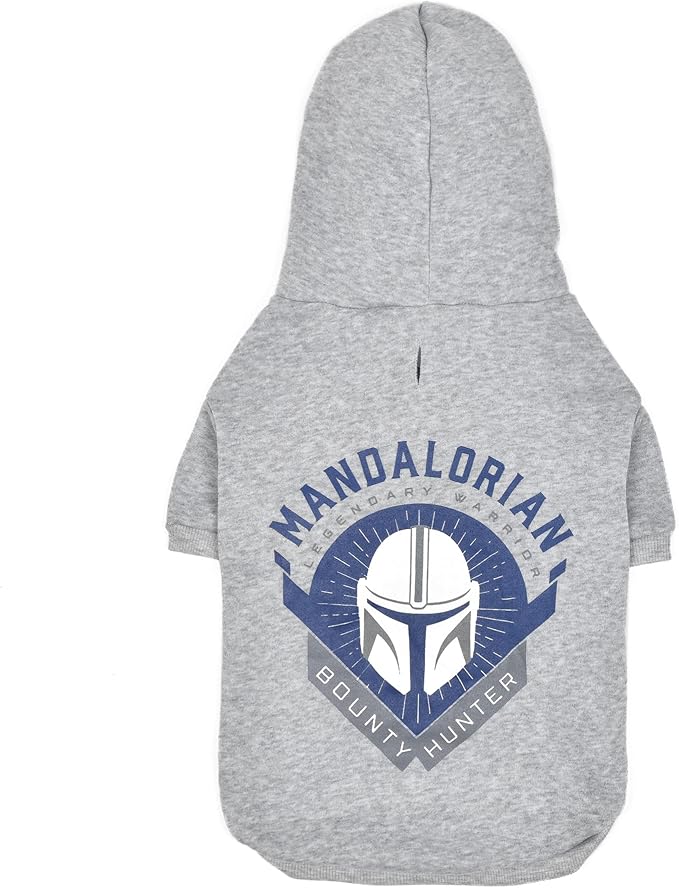 Star Wars for Pets The Mandalorian Dog Hoodie with Leash Attachment Hole, Officially Licensed Star Wars Dog Apparel, Machine Washable Polyester, Grey, Size Extra Large