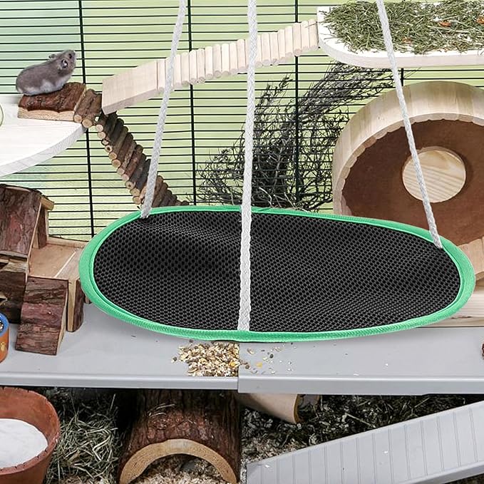 Reptile Hanging Hammock Pet Bed with Mesh Cotton Material, Small Green Swing for Hamsters, Lizards, Bearded Dragons, Squirrels, and Birds Cage Accessories