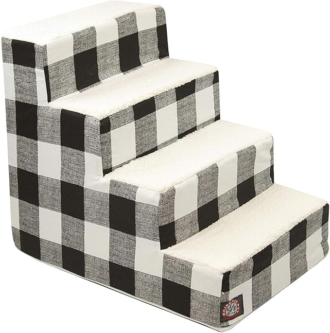 Majestic Pet Portable Pet Stairs | Soft Sherpa Steps Foam Feeling | Steps for Dogs & Cats | Dog & Cat Ramp | Indoor Only | Max Weight: up to 250 Lbs, 4 Step, Anderson Check Charcoal Black