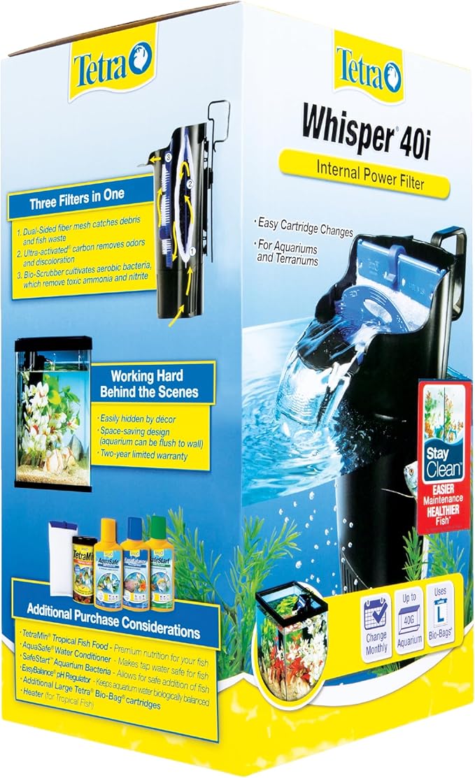 Tetra Whisper Internal Filter For Aquariums 20 To 40 Gallons, In-Tank Filtration With Air Pump