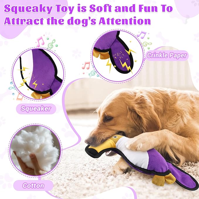 Squeaky Dog Toys,90% Biting Force Teeth Chew Dogs Toy Recycled Materials Durable Squeaky Pet Interactive Toys with Interactive Crinkle Paper for Small, Medium,Large Dogs or Cats Daily Companionship