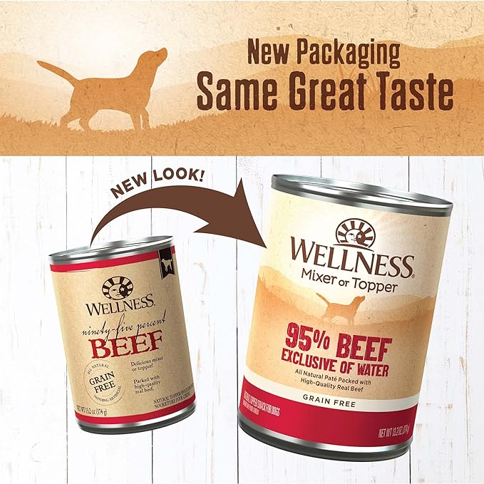 Wellness 95% Beef Adult Canned Wet Dog Food, Grain Free, Natural, 13.2 oz, Pack of 12 Cans