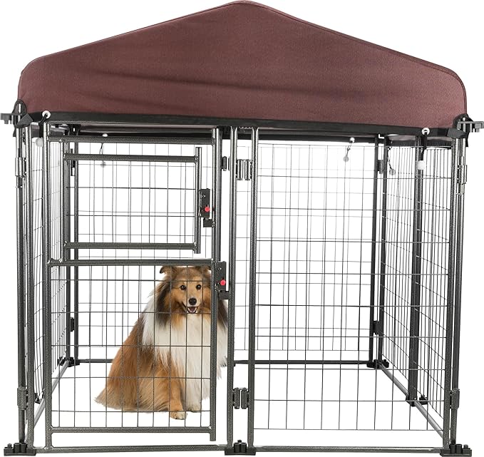 TRIXIE Deluxe Outdoor Dog Kennel with Cover, Portable and Expandable, Heavy Duty, Kennel System, Lockable, Foldable, Easy to Store, Medium