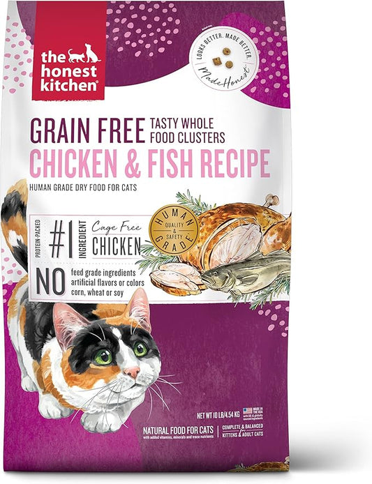 The Honest Kitchen Human Grade Whole Food Clusters Grain Free Chicken & Fish Dry Cat Food, 10 lb Bag