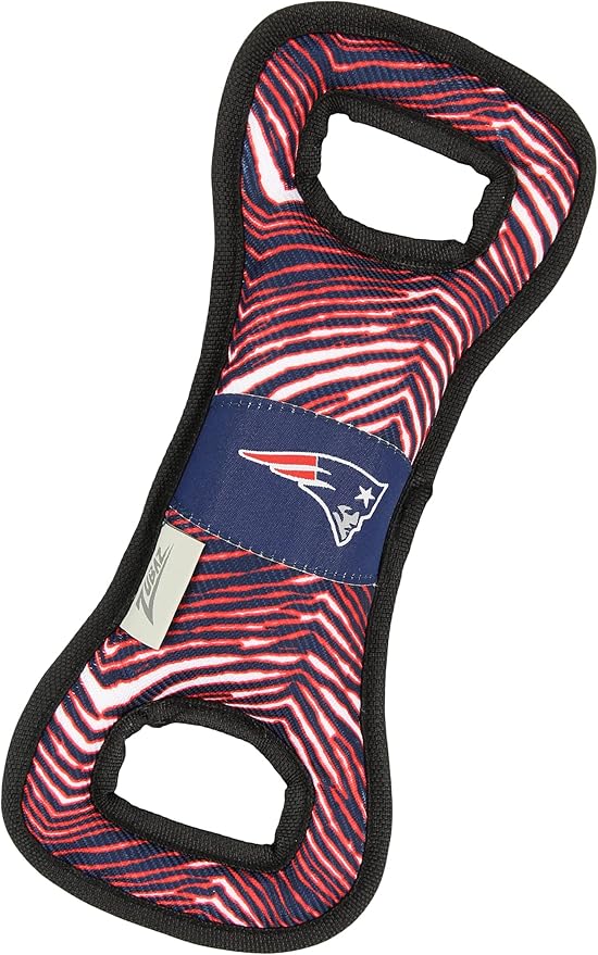 Zubaz NFL Team Logos and Colors Tug Dental Toy with Squeaker for Dogs & Cats, New England Patriots