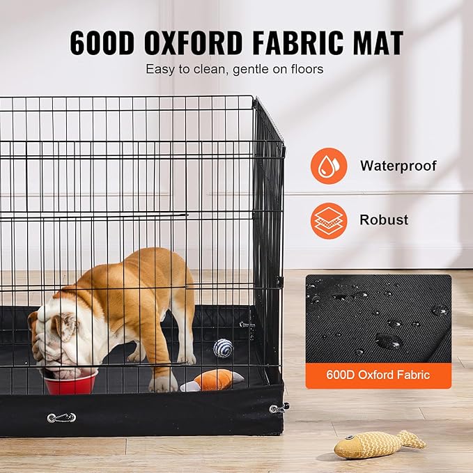 Happybuy Foldable Metal Dog Playpen, 4 Panels of 24 x 36 in, with Door and 600D Oxford Fabric Bottom Pad, Ideal for Dogs, Cats and Other Small Pets, Both Indoor and Outdoor Use