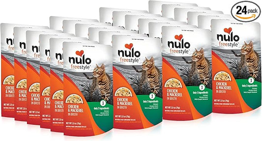 Nulo Freestyle Cat & Kitten Wet Cat Food - Chicken & Mackerel in Broth, Grain-Free, High Protein Soft Food Topper Treat, 2.8oz Pouches (Pack of 24)