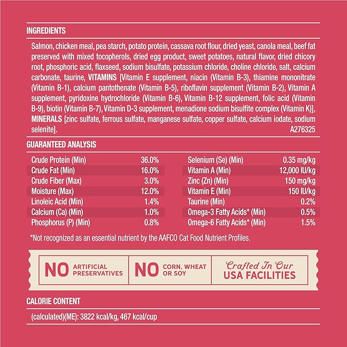 Merrick Purrfect Bistro Grain Free Salmon and Sweet Potato Recipe Natural Dry Cat Food for Adult Cats, High Protein, Outdoor or Indoor Cat Food - 4 lb. Bag