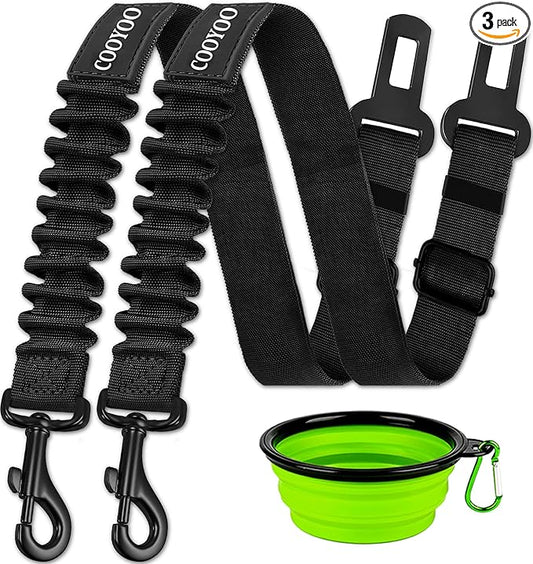 COOYOO Dog Seat Belt,3 Piece Set Retractable Dog Car Harness Adjustable Dog Seat Belt for Vehicle Nylon Pet Safety Seat Belts Heavy Duty & Elastic