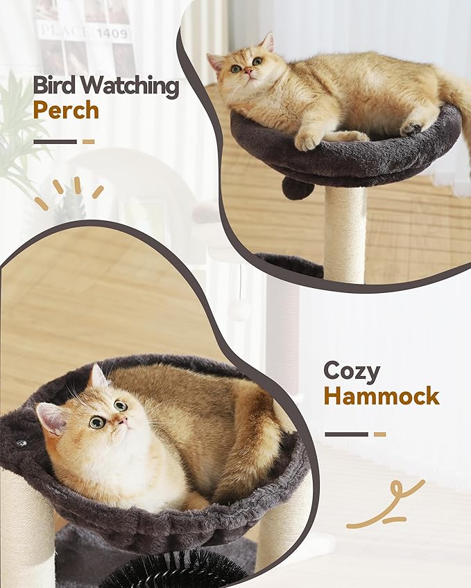 27.8" Small Cat Tree with Easter Eggs,Multi-Level Cute Cat Tree with Scratching Post| Plush Hammock| Perch| Random 3 Pcs Easter Eggs| Groomer Brush for Kittens Play & Rest