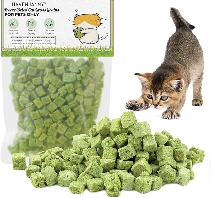 120g Cat Grass Treats for Indoor Cats, Freezed Dried Cat Grass Teething Stick Snacks for Cats, Edible Feline Chew Toys for Hairball Control and Oral Health