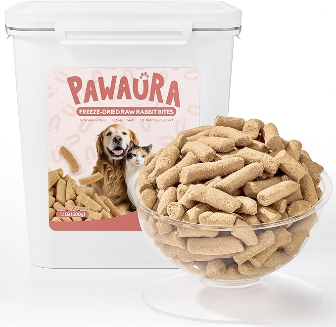Freeze-Dried Raw Rabbit Treats & Food for Dogs & Cats - 97% Meat & Organs - Single Ingredient Rabbit Mini Nibs - Grain-Free Dog & Cat Food Topper, Mixer or Snack -17.63 oz