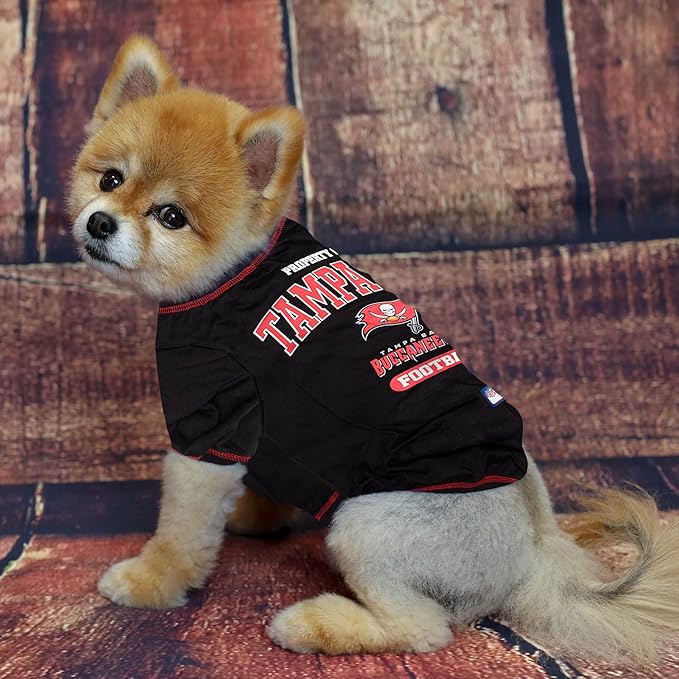 NFL Tampa Bay Buccaneers Dog T-shirt Large. - Licensed Shirt for Pets Team Colored with Team Logos- Premium Stretchable Materials for the comfort of your Dog & Cat
