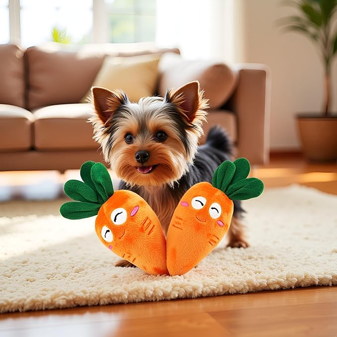 4Pcs Carrot Dog Toys with Multi-Squeakers - Soft Plush Chew Toys for Puppies and Cats, Interactive Bite-Resistant Pet Supplies, Cute Carrot-Shaped Cat/Dog Toy