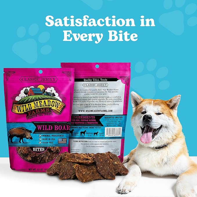 Classic Wild Boar Bites, Soft Jerky Treats for Dogs, Grain-Free & All-Natural, Ideal for Training, Portioning, and High-Value Rewards for All Breeds & Ages - 3.5 Ounce Pouch