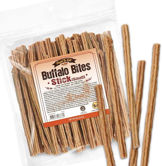 Gootoe Buffalo Dog Treats, Natural Low-Fat Chews for Training & Rewards, Limited Ingredient, Puppy Treats for Small Dogs & Puppies, Buffalo Bites Stick (Small), 8 oz