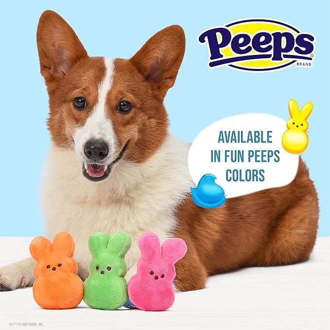 Peeps for Pets Yellow & Orange Plush Dress-Up Bunny Squeaky Dog Toys, 4inch | Small Toy Set from Marshmallow Candies Brand Stuffed Animal Toys (FF20250), and Orange, 4 Inch - 2 Count