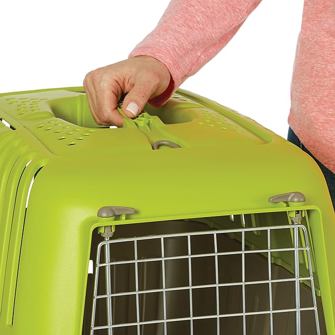 MidWest Homes for Pets Spree Travel Carrier – Hard-Sided Dog & Cat Carrier, Small Pet Travel Crate with Handle, Ventilated Design, Easy Assembly, 24-Inch, Green