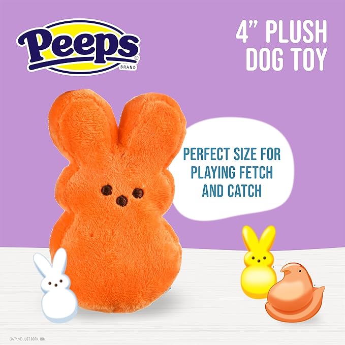 Peeps for Pets Yellow & Orange Plush Dress-Up Bunny Squeaky Dog Toys, 4inch | Small Toy Set from Marshmallow Candies Brand Stuffed Animal Toys (FF20250), and Orange, 4 Inch - 2 Count