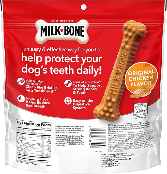 Milk-Bone Brushing Chews Original Chicken Flavor Daily Dental Dog Treats, Large, 24.2 Oz. Bag 18 Count (Pack of 5)