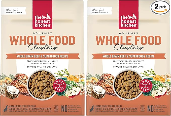 The Honest Kitchen Whole Food Clusters Whole Grain Beef & Oat Dry Dog Food, 1 lb Bag (Pack of 2)