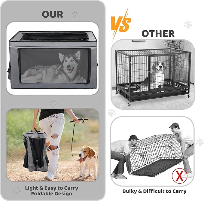 Portable Dog Crate Soft Dog Crate 22",30",36",42" Foldable Basic Dog Crates Easy Set-up, Light, Sturdy, Comfy，Collapsible Crate for Home and Travel (42Inch)