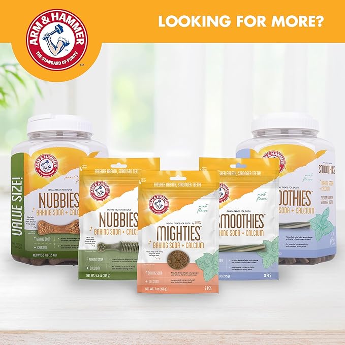 Arm & Hammer for Pets Nubbies Dental Treats - Baking Soda & Calcium Dog Dental Chews, Nubbed Texture Helps Scrub Plaque & Tartar While Chewing, Chicken Flavor, 20 Count, 7 Ounce