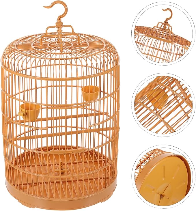 Plastic Hanging Bird Cage Round Dome 30cm for Parrots and Cockatiels, Decorative Vintage Style Pet Birdcage Suitable for Indoor and Outdoor Use