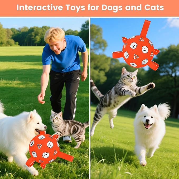 Dog Soccer Ball with Straps - Durable Jolly Ball for Dogs, Large Soccer Ball for Dogs, Dog Toys for Medium Dogs, for Pet Birthday, Outdoor Indoor Play Training Exercise
