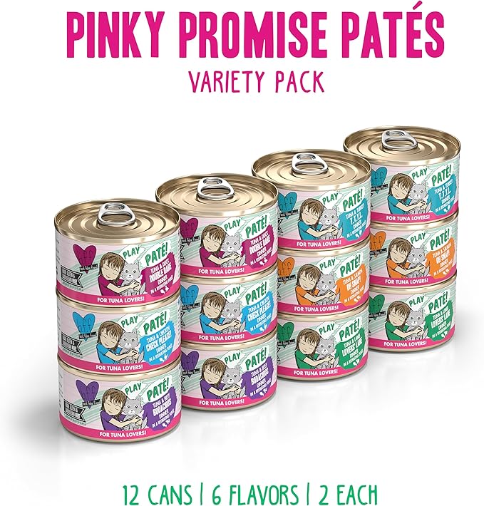 Weruva B.F.F. Play - Best Feline Friend Paté Lovers, Aw Yeah!, Pinky Promise Patés! Variety Pack, 2.8oz Can (Pack of 12)