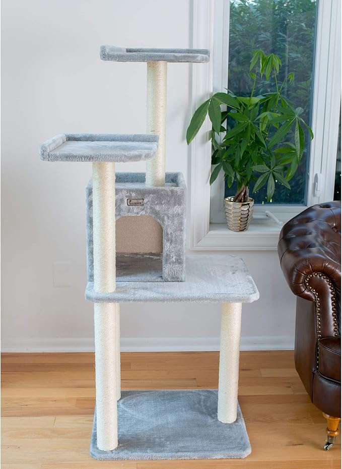 Gleepet GP78571022 Cat Tree, Real Wood Play House, Silver Gray,14 D x 27 6 W x 57 H
