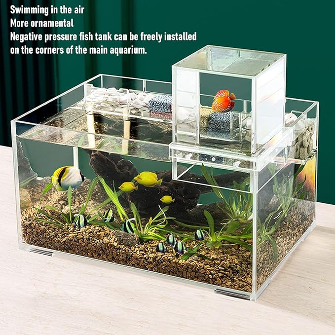 Fabater Negative Pressure Fishtank, Transparent PMMA Fish Tanks, Vacuum Suspended Fish Elevator Aquarium Decoration, Auto Refill Water Level Maintenance for Aquatic Pets