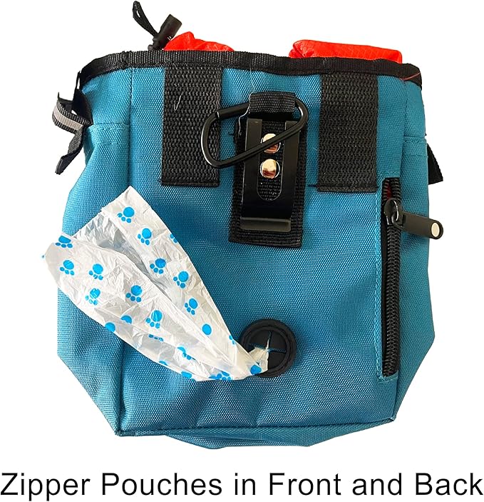 Jalousie Dog Training Pouch with Training Clicker and Water Bowl - 5 Ways to Wear - Carry Toys, Treats for Positive Reinforcement - Built-in Poop Bag Dispenser (Purple)