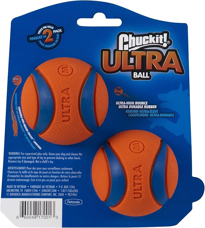 Chuckit! Ultra Ball Dog Toy Bundle - 2.5-inch Medium (2-Pack) & 2-inch Small (2-Pack) Rubber Bouncy Fetch Balls
