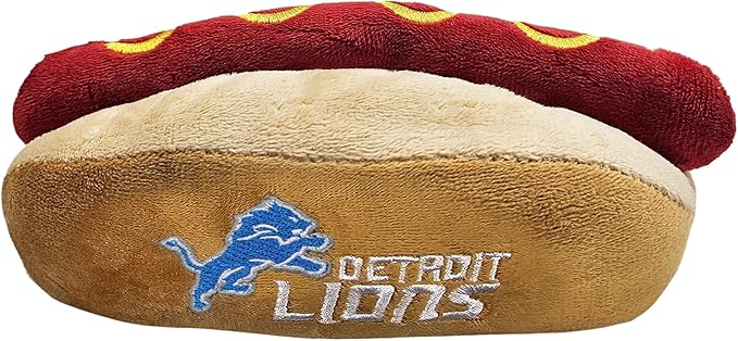 Pets First NFL Detroit Lions HOT Dog Plush Dog & CAT Squeak Toy - Cutest HOT-Dog Snack Plush Toy for Dogs & Cats with Inner Squeaker & Beautiful Football Team Name/Logo, 8 x 5 x 3 Inches