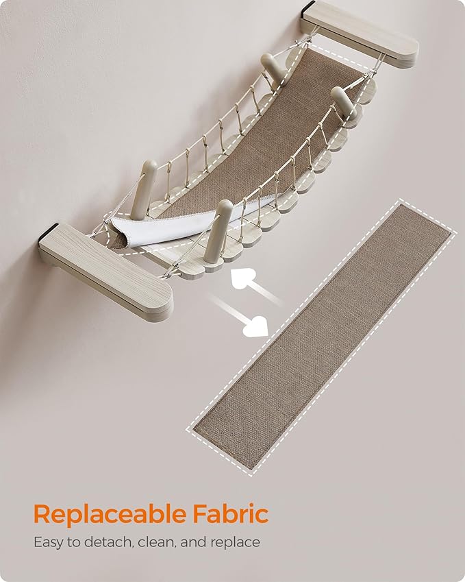 Feandrea Clickat Collection - No.003 Cat Bridge, Extremely Quick Assembly, Unlimited Expandability, Replaceable Module and Fabric Pad, Cat Wall Furniture