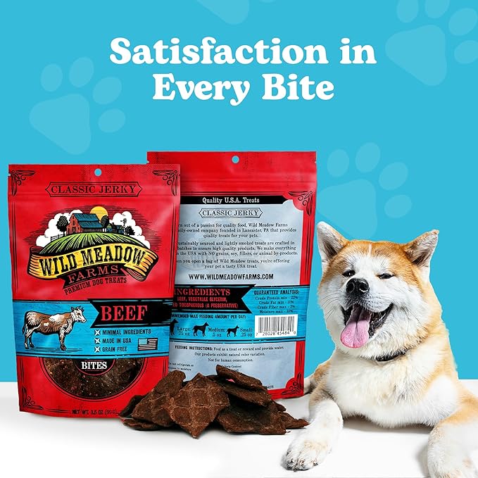 Classic Beef Bites, Soft Jerky Treats for Dogs, Grain-Free & All-Natural, Ideal for Training, Portioning, and High-Value Rewards for All Breeds & Ages - 3.5 Ounce Pouch