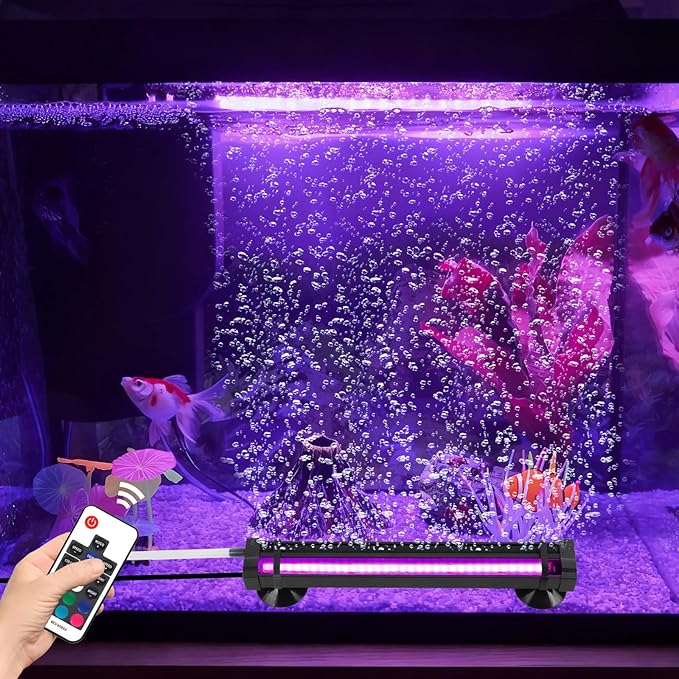 Submersible Bubble Aquarium Light：RGB Aquarium Light with Remote Control Oxygenator for Saltwater Coral Growth - 9 Inch Waterproof Fish Tank Light Designed for Aquarium Breeders